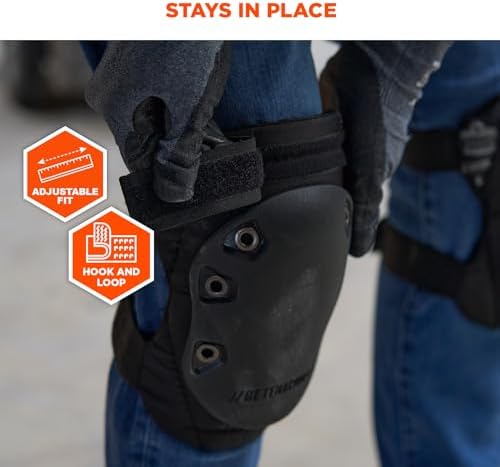 Ergodyne - 18336 ProFlex 335HL Slip Resistant Rubber Cap Knee Pads, Hook & Loop Closure Black Cap