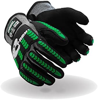 MAGID T-REX Flex Series ANSI Cut Level A9 Knit Impact Glove, 3 Pairs, NitriX Palm, Size 8/M, Black & Green, TRX795