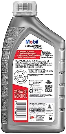 Mobil Full Synthetic High Mileage Motor Oil 5W-30, 1 Quart (Pack of 6)
