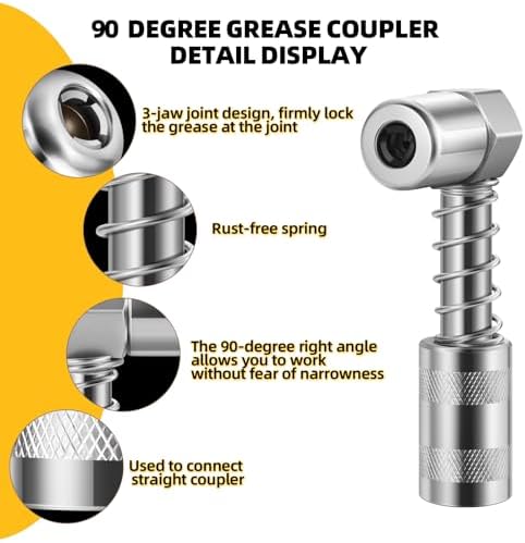 1PC 90 Degree Grease Coupler with Sleeves and 2PC Standard Grease Coupler in Tight Spaces for Auto, Farm or Industrial Use
