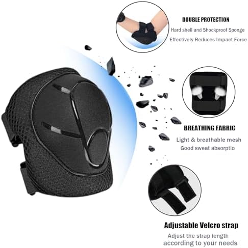 Kids/Youth Knee Pads Elbow Pads for 3-14Years Boys Girls 6 in 1 Kids Protective Gear Set Adjustable for Skating Cycling Bike Rollerblading Scooter Roller Skates