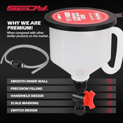 22-Piece No-Spill Coolant Filling Funnel Kit and Siphon Hose Pump, Radiator Coolant Filling Spill-Proof Funnel Kit with Adapters, Extensions, PVC Hose, Engine Oil Funnels, Towel for Universal Vehicle