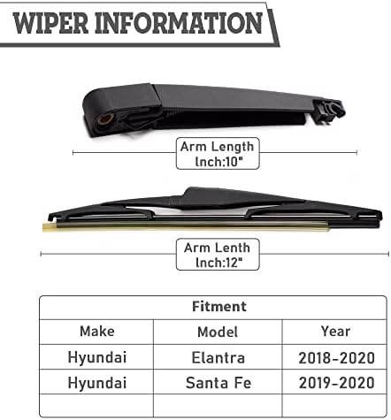 Rear Wiper Arm Blade for Hyundai Santa Fe 2019-2023,Elantra 2018-2020