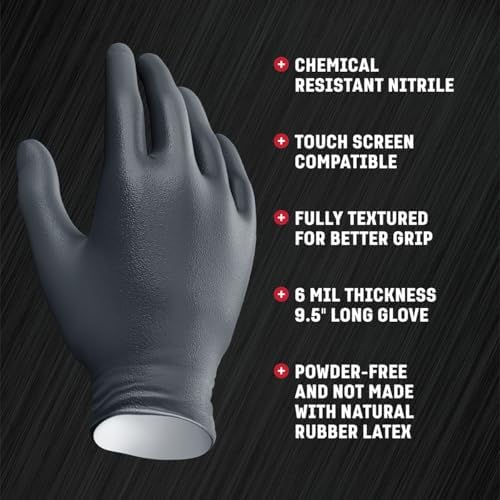 Venom Steel Industrial Nitrile Gloves, Chemical Resistant Disposable Black Gloves, Latex-Free, Powder-Free, Textured Grip, Heavy Duty Two-Layer Protection, 6 mil, Medium (Pack of 1000)