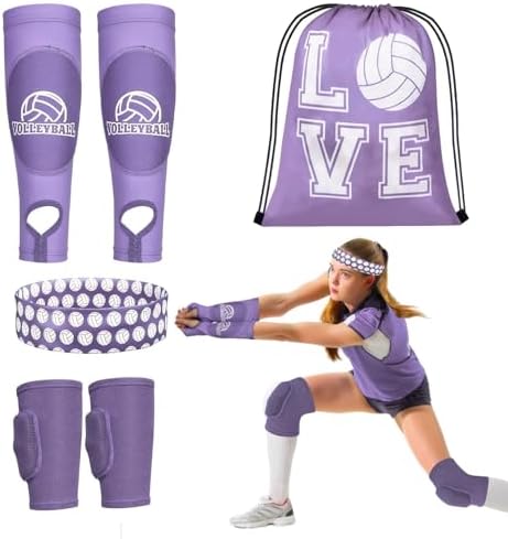 6 Pcs Volleyball Accessories, Include Volleyball Knee Pads Arm Sleeves Drawstring Bag Softball Headbands Volleyball Protection Equipment Gifts