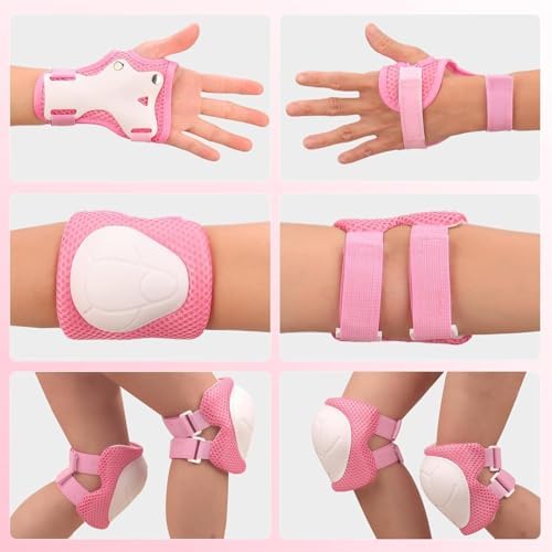 Protective Gear Set, Knee Pads for Kids 3-10 Years Old, Toddler Elbow Pads, Wrist Guards, Skating Cycling Bike Rollerblading Scooter (Pink, Small（3-8years)