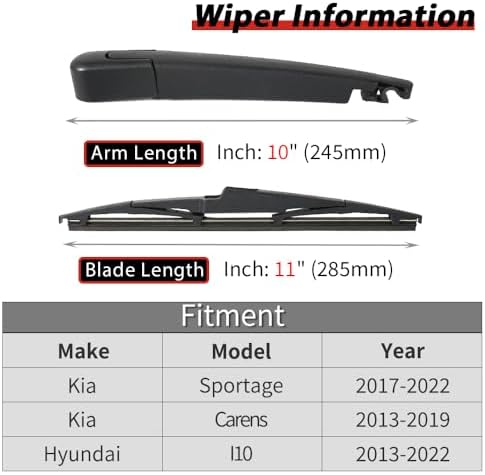 OTUAYAUTO Rear Windshield Wiper Replacement for Kia Sportage 2017-2022, Carens 2013-2019, Hyundai I10 2013-2022 Back Window Wiper Blade Arm Cover Kits Accessories Assembly