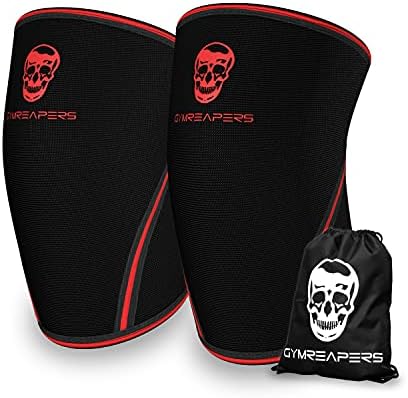 Gymreapers Knee Sleeves (1 Pair) with Gym Bag - IPF Approved - Support Compression Brace for Squats, Fitness, Weightlifting, Cross Training, Powerlifting - 7MM Neoprene Sleeves - For Men & Women (Black/Red, XX-Large)