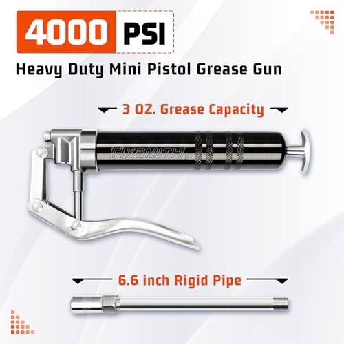 FIXSMITH Mini Grease Gun,Pistol Grip Grease Gun with 6.6 inch Rigid Pipe