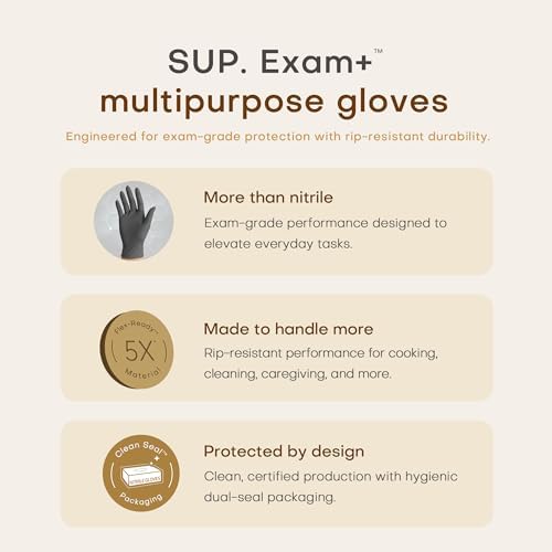 Nitrile+ SUP Exam Plus Gloves, Powder-Free Disposable, Black 100 Count