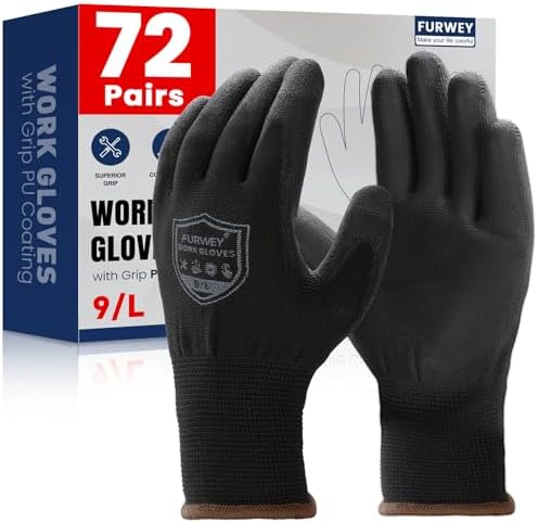 FURWEY Work Gloves, 16/32Pairs Nitrile, Seamless Nylon Knit
