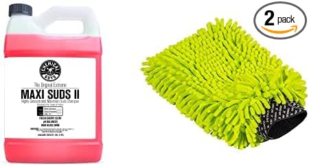Chemical Guys CWS_101M Car Wash Starter Bundle - Maxi-Suds II Foaming Car Wash Soap, 128 oz (1 Gallon), Cherry Scent + Green Chenille Wash Mitt (2 Items) Works on Cars, Trucks, SUVs, RVs & More