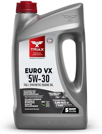 TRIAX Euro VX 5W-30 Full Synthetic Ester, Compatible with VW 507.00/504.00, VW Audi 502.00, 505.01, BMW LL-04, Porsche C30, ACEA C3, Mercedes 229.51, 229.5, 229.31 (5 Quart)