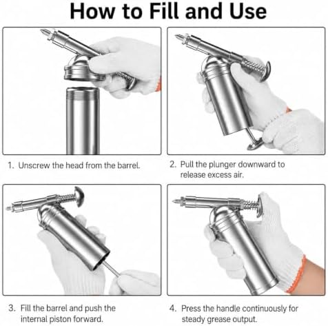 3 oz Mini Grease Gun, One-Hand Push-Type Lubricator with Needle Nozzle