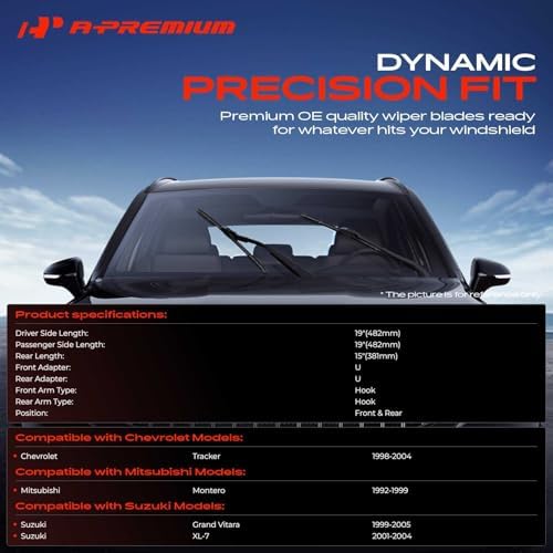 A-Premium 19"+19"+15" Windshield Wiper Blades with Wear Indicator & Towel