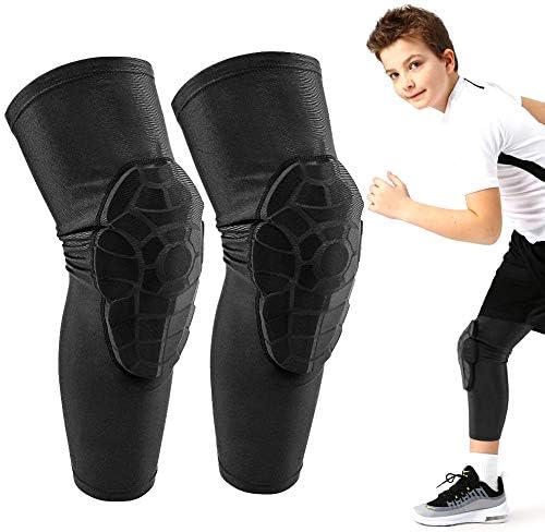 AceList Kids Knee Pads for Youth Ages 4-15, Honeycomb Padded Knee Sleeves for Basketball Baseball Football Volleyball Wrestling Cycling, Anti-Slip Stay-Up Protective Gear, 1 Pair (Size XL Black)