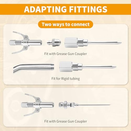 6PCS Grease Gun Tips, Contain 4PCS 1/8 Inch NPT Threads 18G Grease Gun Needle Tips and 2PCS Narrow Grease Needle Dispenser for Lubricating, Used in Narrow Space & Deep Hole Metal