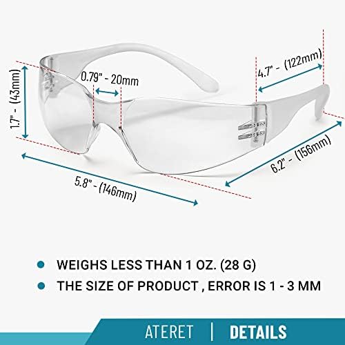 ATERET 300 Pairs Safety Glasses, Scratch Resistant Polycarbonate ANSI Z87.1 Impact Resistant Lens