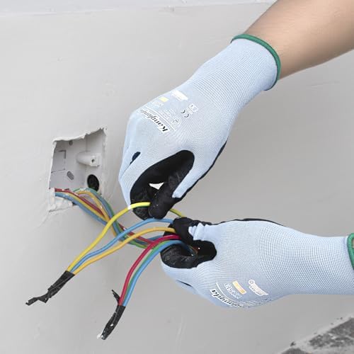 Kebada Work Gloves for Men and Women, Sandy Nitrile Coated, 3 Pairs
