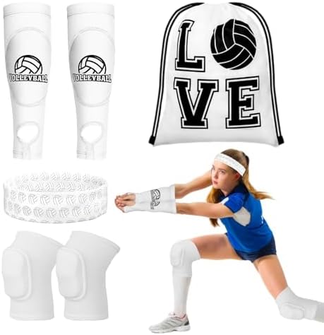6 Pcs Volleyball Accessories Volleyball Knee Pads Arm Sleeves Drawstring Bag Softball Headbands Volleyball Protection Equipment Gifts for Women Training
