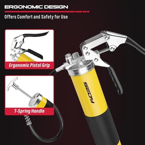 17-Piece Heavy Duty Grease Gun Kit: 14oz Grease Tube Flexible Hose Bearing Grease Pump 8000 PSI Pistol Grip Grease Guns Tool Marine Durable Connectors Adapters Extension Tubes Nozzle Easy Operation