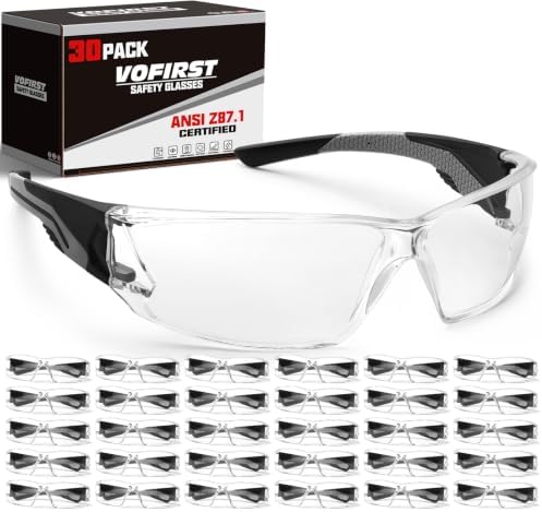 30 Pack Clear Safety Glasses for Men Bulk, Wrap Around Eye Protection