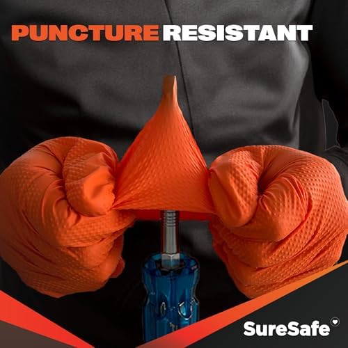 SURESAFE Orange Nitrile Gloves, 8 Mil Powder-Free Latex-Free Disposable