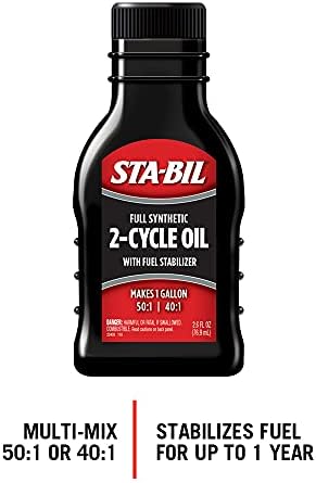 STA-BIL Full Synthetic 2-Cycle Oil, 2.6 fl. oz. | 12 Months Protection | 50:1/40:1 Mix Ratios | Low Smoke Formula | 2-Pack