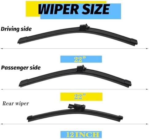 22"+22"+12" Windshield Wiper Blade Replacement Kit for 2016-2021 GLC300 / 2018-2021 GLC63 AMG S / 2017-2022 GLC43 AMG - OEM Quality All Season Windshield Wiper Push Button (Set of 3)