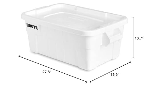 Rubbermaid Commercial Products BRUTE Tote Storage Bin with Lid, 14-Gallon, White, Rugged/Reusable Boxes for Moving/Camping/Garage/Basement Storage, Pack of 6