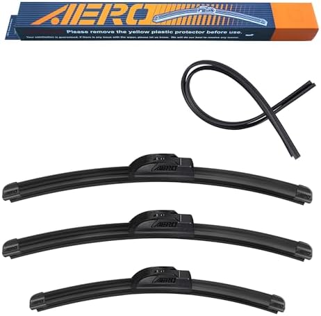 AERO Wipers Replacement For Toyota Sienna 2003 2002 2001 2000 1999 1998, 24"+18" Front + 17" Rear, Premium All-Season Windshield Wiper Blades with Extra Squeegee Refills + 1-Year Warranty (Set of 3)