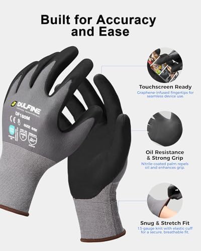 DULFINE Touchscreen 6 Pairs Pack Work Gloves for Men and Women
