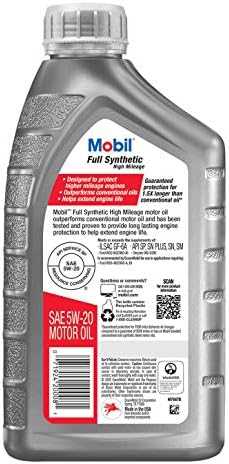 Mobil Full Synthetic High Mileage Motor Oil 5W-20, 1 Quart (Pack of 6)