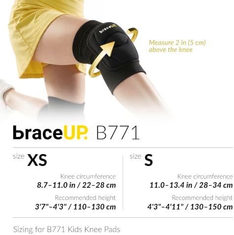 BraceUP Kids Volleyball Knee Pads – Thick EVA Padding, 2 Pack, XS