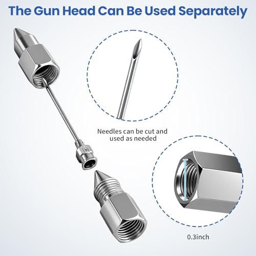 7PCS Grease Gun Needle Tips Accessories Kit Set Mini Needle Dispenser Rubber Joint Nipple Straight Nozzle Coupler Elbow Fittings Adapter Detachable Injector for Narrow Tight Small Confined Spaces