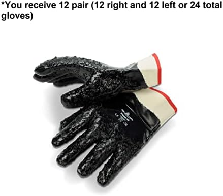 SHOWA 7166R Fully Coated Nitrile General Purpose Work Glove with Cotton Jersey Liner, Chemical & Oil Safety Protective Gear, Waterproof Gloves with Rough Grip, Large, 12-Pack