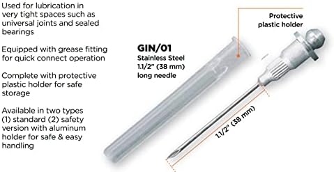 Groz PROLUBE Grease Injector Needle, 1-1/2 Inch Stainless Steel, 18-Gauge, 6,000 Max PSI, Grease Fitting Connection, Protective Sleeve Included, Pack of 2 (44880-2)