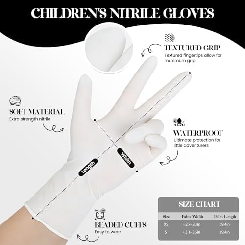 Kids Disposable Gloves, 5-Mil Safe White Nitrile, XS, 100Ct
