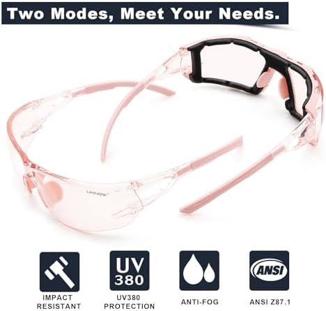UKNOW Safety Glasses - Anti Fog Wraparound Lenses - Removable Foam Gasket - ANSI Z87.1 Protective Eyewear - Impact Resistant
