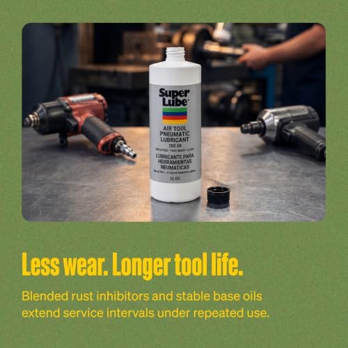 Super Lube Air Tool Pneumatic Lubricant - Long-Lasting Lubrication for Tool Repair - Moisture Resistant - NSF Food Grade - Eliminates Rust & Corrosion - Translucent - Bottle - 1 qt (12032)