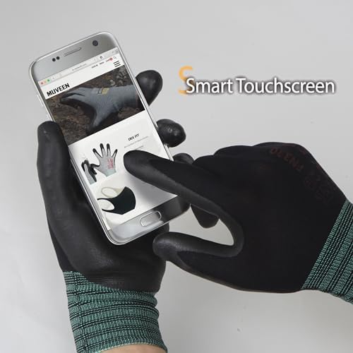 DEX FIT Nitrile Work Gloves FN330, 3D Comfort Fit, Touchscreen Grip Gloves for Warehouse, Construction, Package Handling, Delivery & General Work, Men & Women, Black, M, 12 Pairs