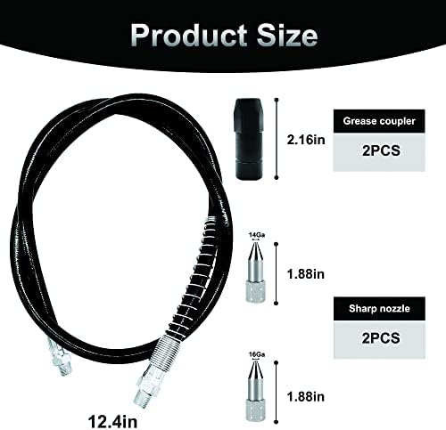39in 6-Piece Grease Gun Hose Kit, Grease Gun Accessories Set Includes 2pcs 39" Flex Grease Hose Extension, 2pcs 4-Jaw Standard Grease Couplers and 2pcs Sharp Nozzles (1/8" NPT)…
