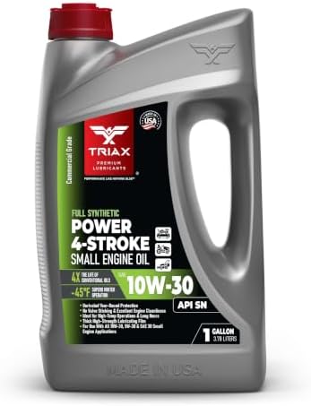 TRIAX Power 4-Stroke 10W-30 Full Synthetic 4-Cycle Small Engine Motor Oil | For Lawnmower, Generator, Tractor, Log Splitter, Snow Blower, Pressure Washer, Cement Mixer, and More (1 Gallon)