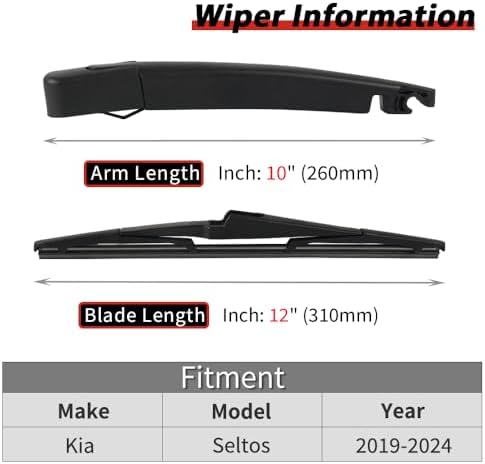 OTUAYAUTO Rear Wiper Arm and Blade Set - Replacement for Kia Seltos 2019-2024 Back Window Wiper Accessories Assembly OEM 98850-C5100