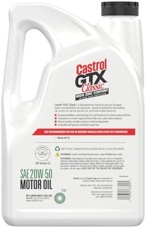 Castrol GTX Classic 20W-50 Conventional Motor Oil, 5 Quarts