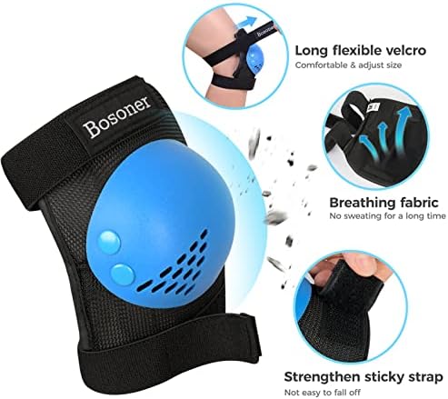 BOSONER Kids/Youth Knee Pad Elbow Pads for Roller Skates Cycling BMX Bike Skateboard Inline Rollerblading, Skating Skatings Scooter Riding Sports