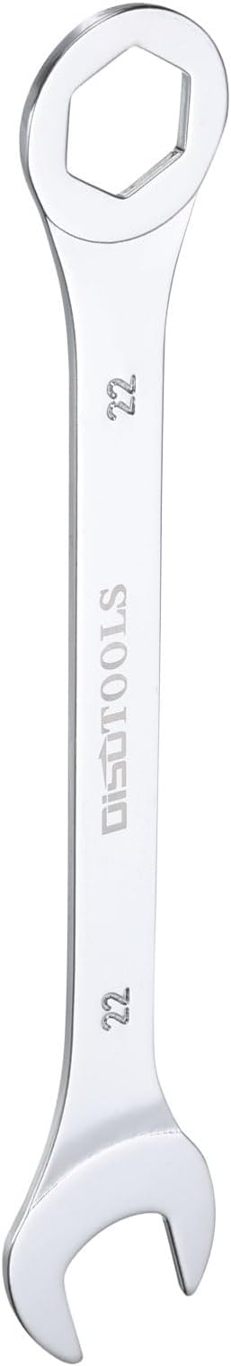 HARFINGTON Thin Combination Wrench Metric 22mm 6-Point Ended Box 15 Degree Offset Open End CR-V Chrome Plated Steel, Silver
