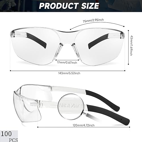 Salfboy Clear Safety Glasses Bulk，ANSI Z87.1 Scratch Resistant Eyewear
