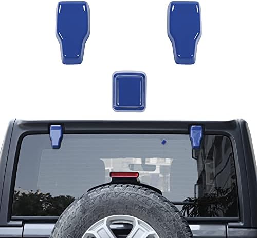 Rear Tail Door Window Hinge & Rear Rain Wiper Nozzle Decorative Cover Trim for 2018-2021 Jeep Wrangler JL JLU(Blue)