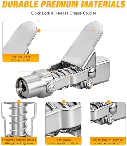 GOOACC Grease Gun Coupler, 12000PSI Single Handle Quick Release Strong Locking Grease Gun Tips w Cleaning Tool, Compatible with 1/8" NPT Manual Electric Pneumatic mini Grease Guns Fittings Accessories
